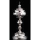 Precious Eucharistic Ciborium in Solid Silver with Contrasts. Barcelona, XIX Century