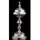 Precious Eucharistic Ciborium in Solid Silver with Contrasts. Barcelona, XIX Century