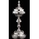 Precious Eucharistic Ciborium in Solid Silver with Contrasts. Barcelona, XIX Century