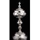 Precious Eucharistic Ciborium in Solid Silver with Contrasts. Barcelona, XIX Century