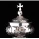 Precious Eucharistic Ciborium in Solid Silver with Contrasts. Barcelona, XIX Century
