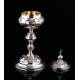 Precious Eucharistic Ciborium in Solid Silver with Contrasts. Barcelona, XIX Century