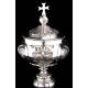 Precious Eucharistic Ciborium in Solid Silver with Contrasts. Barcelona, XIX Century