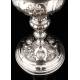 Precious Eucharistic Ciborium in Solid Silver with Contrasts. Barcelona, XIX Century