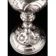 Precious Eucharistic Ciborium in Solid Silver with Contrasts. Barcelona, XIX Century