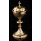 Elegant Solid Silver Contrasted Silver Ciborium, Hand Carved. France, XIX Century