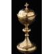 Elegant Solid Silver Contrasted Silver Ciborium, Hand Carved. France, XIX Century