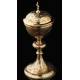 Elegant Solid Silver Contrasted Silver Ciborium, Hand Carved. France, XIX Century