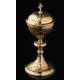 Elegant Solid Silver Contrasted Silver Ciborium, Hand Carved. France, XIX Century