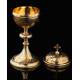 Elegant Solid Silver Contrasted Silver Ciborium, Hand Carved. France, XIX Century