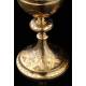 Elegant Solid Silver Contrasted Silver Ciborium, Hand Carved. France, XIX Century