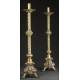 Large Spanish Bronze Candlesticks made in the 20th Century. Well Preserved