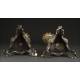 Large Spanish Bronze Candlesticks made in the 20th Century. Well Preserved