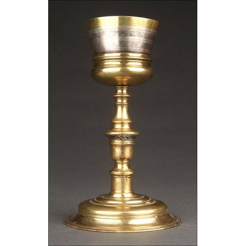 Antique Spanish Chalice made of Gilded Metal and Brass. Late XIX Century.