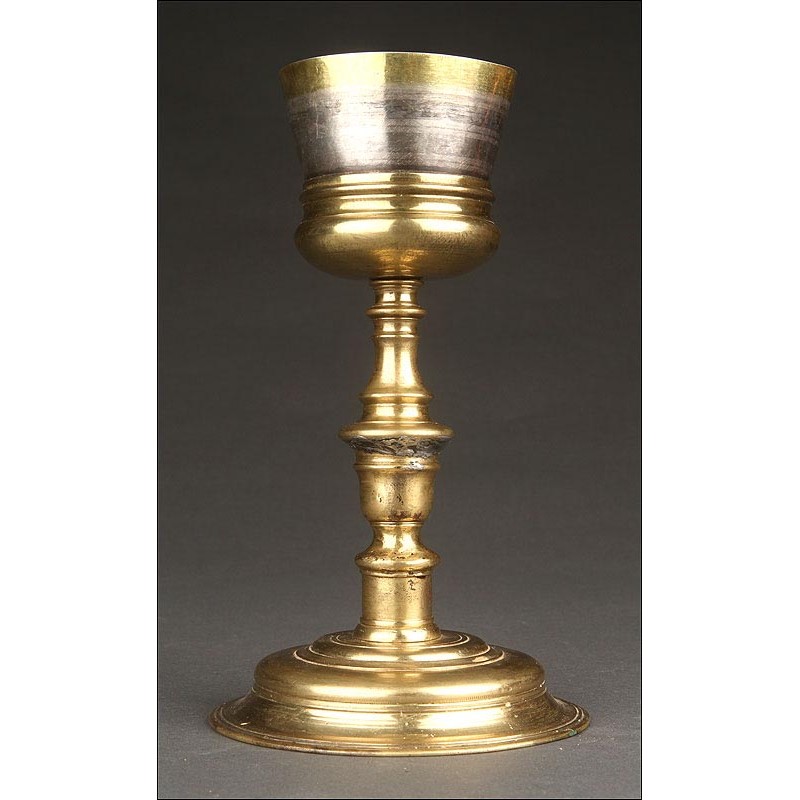 Antique Spanish Chalice made of Gilded Metal and Brass. Late XIX Century.