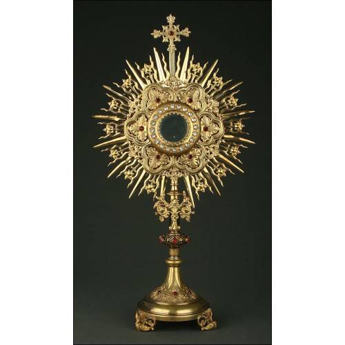 Large Gilded Brass Monstrance in Very Good Condition. First Quarter of XX Century