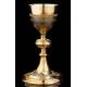 Beautiful Set of Chalice and Paten in Contrasted Silver. France, XIX Century
