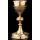 Beautiful Set of Chalice and Paten in Contrasted Silver. France, XIX Century