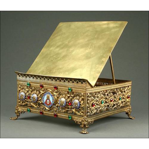 Impressive French Bronze Enameled Lectern, 19th Century. Very well preserved