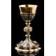 Spectacular Chalice with Paten, both in Solid Silver Contrasted. France, 1890-1910