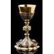 Spectacular Chalice with Paten, both in Solid Silver Contrasted. France, 1890-1910