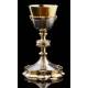 Spectacular Chalice with Paten, both in Solid Silver Contrasted. France, 1890-1910