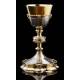 Spectacular Chalice with Paten, both in Solid Silver Contrasted. France, 1890-1910