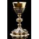 Spectacular Chalice with Paten, both in Solid Silver Contrasted. France, 1890-1910