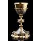 Spectacular Chalice with Paten, both in Solid Silver Contrasted. France, 1890-1910