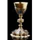 Spectacular Chalice with Paten, both in Solid Silver Contrasted. France, 1890-1910