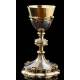 Spectacular Chalice with Paten, both in Solid Silver Contrasted. France, 1890-1910