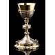 Spectacular Chalice with Paten, both in Solid Silver Contrasted. France, 1890-1910