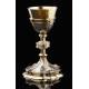 Spectacular Chalice with Paten, both in Solid Silver Contrasted. France, 1890-1910