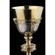 Spectacular Chalice with Paten, both in Solid Silver Contrasted. France, 1890-1910