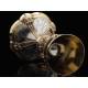 Spectacular Chalice with Paten, both in Solid Silver Contrasted. France, 1890-1910