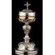 Beautiful French Ciborium in Solid Silver Gilt and metal foot. XIX Century