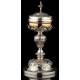 Beautiful French Ciborium in Solid Silver Gilt and metal foot. XIX Century