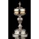 Beautiful French Ciborium in Solid Silver Gilt and metal foot. XIX Century