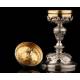 Beautiful French Ciborium in Solid Silver Gilt and metal foot. XIX Century