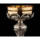 Beautiful French Ciborium in Solid Silver Gilt and metal foot. XIX Century