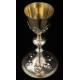 Beautiful French Chalice and Paten in Solid Silver. XIX Century. With Contrasts in Both Pieces