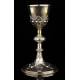 Beautiful French Chalice and Paten in Solid Silver. XIX Century. With Contrasts in Both Pieces