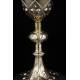 Beautiful French Chalice and Paten in Solid Silver. XIX Century. With Contrasts in Both Pieces