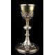 Beautiful French Chalice and Paten in Solid Silver. XIX Century. With Contrasts in Both Pieces