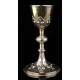 Beautiful French Chalice and Paten in Solid Silver. XIX Century. With Contrasts in Both Pieces