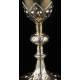 Beautiful French Chalice and Paten in Solid Silver. XIX Century. With Contrasts in Both Pieces