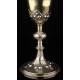 Beautiful French Chalice and Paten in Solid Silver. XIX Century. With Contrasts in Both Pieces