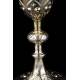 Beautiful French Chalice and Paten in Solid Silver. XIX Century. With Contrasts in Both Pieces