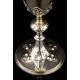 Beautiful French Chalice and Paten in Solid Silver. XIX Century. With Contrasts in Both Pieces