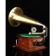 Impresionante Gramófono de Trompeta Victor (La Voz De Su Amo) del año 1905. Fabricado en EEUU. Funciona Muy Bien